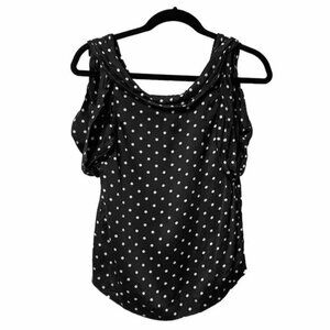 Jacob 100% Silk Black White Polka Dot Y2K Top Ruffle Womens XS Indie Twee